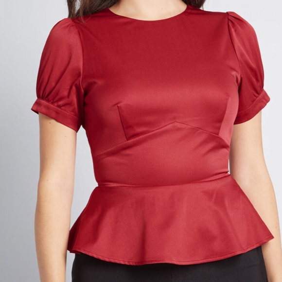 COLLECTIF X MODCLOTH Pinup Peplum Top Burgundy 6 - Picture 1 of 10